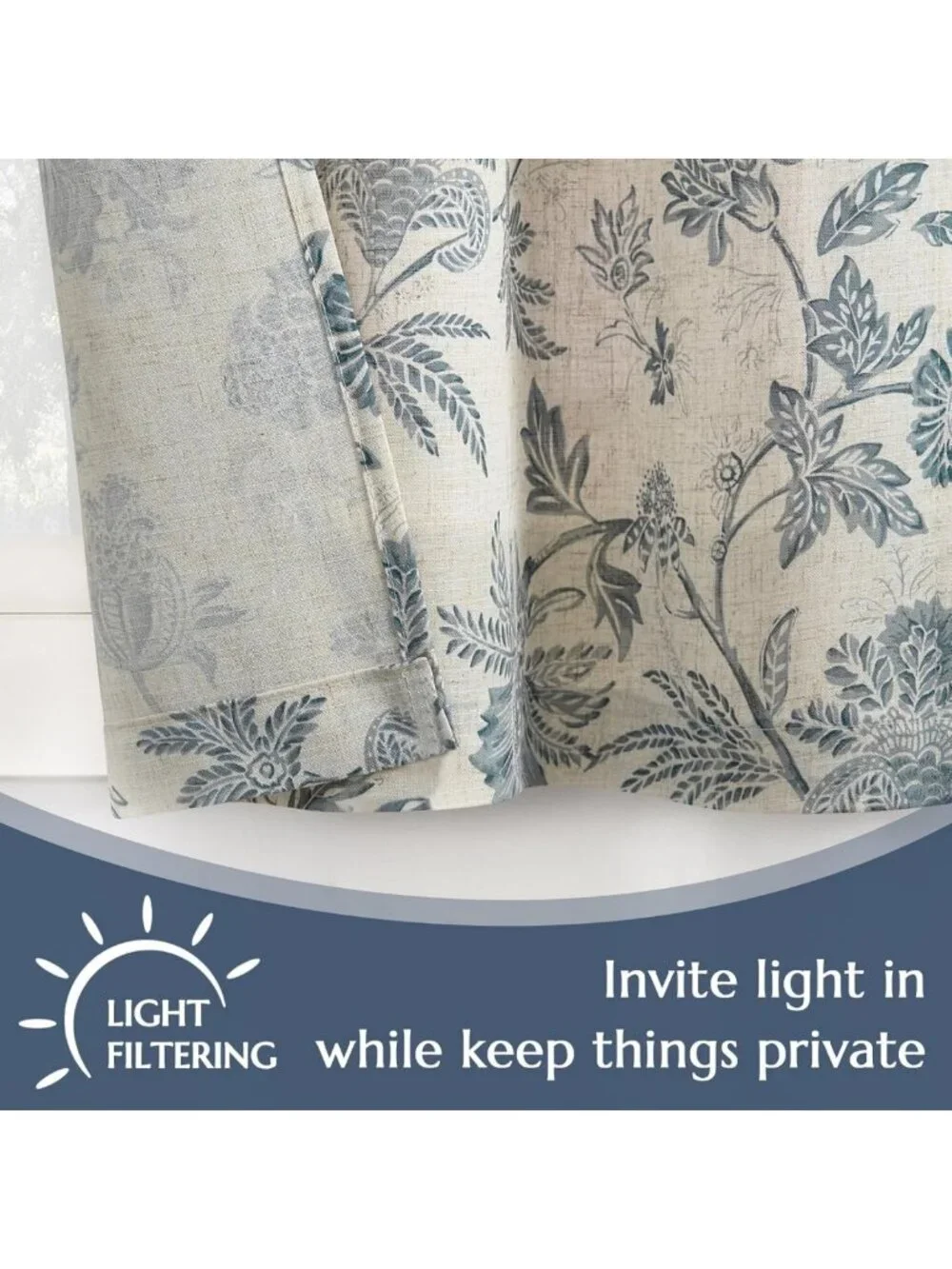 Floral Tie-Up Linen Valance Curtains for Windows - 45